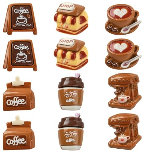 Ipotkitt 12 spille in resina a tema caffè, 6 stili, simpatiche spille per bevande e tazze da caffè, per fai da te, vestiti, zaini, borse, cappelli, jeans, cravatte, decorazioni