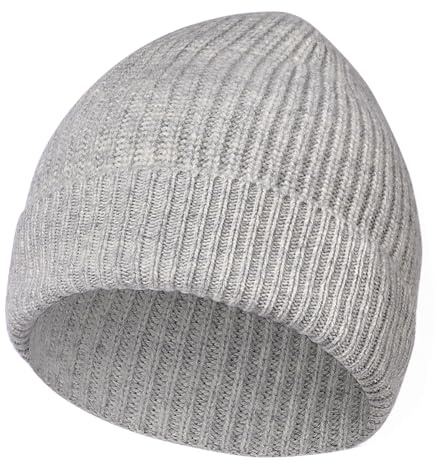 Vicloon merinoullmössa för män & kvinnor, merinoull fiskehatt, trawler-mössa, mjuk, stretchig, unisex, män damer vintermuetze stickad mössa ullmössa, LJUSGRÅ, M