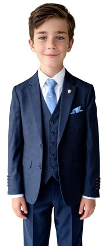 Boys Navy Microcheck Suit Tailored Fit 5 PC Set Regular Sizes Age 15 Years