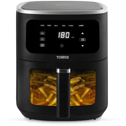 Tower T17174 Vortx Vizion 4L Air Fryer with Digital Control Panel, 6 Pre-sets, 60 Minute Timer, Shake Reminder, 1300W, Black