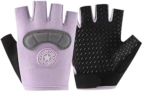 Mecmbj Guantes de Ciclismo para Niños de 7 a 12 Años, Antideslizantes, Transpirables, Absorción de Golpes, Guantes Bici Niño de Medio Dedo, para Ciclismo, Patinaje, Escalada(Morado)