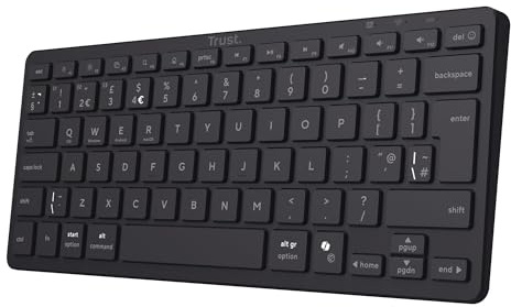 Trust Vira Wireless Bluetooth Keyboard QWERTY UK Layout, Black | Multi-device, Compact, 3x Bluetooth Connections, Rechargeable Battery, Scissor Keys, Low Profile, Windows iOS macOS Android