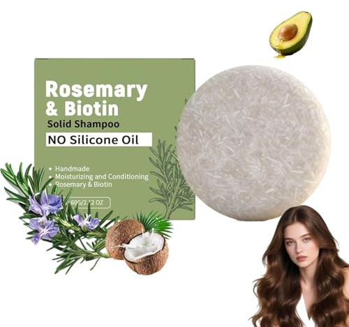 Sapone per shampoo al rosmarino – Solido sapone per shampoo biotina per la crescita e il rafforzamento dei capelli, sapone per capelli biologico per donne e uomini, sapone solido per la pulizia e