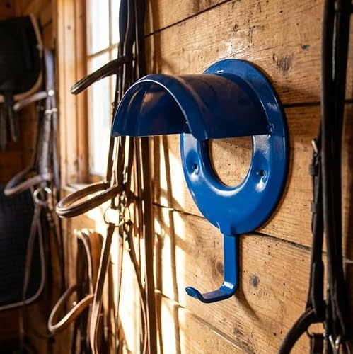 Equestrian Bridle Bracket, Blue Pressed Steel, Wall Mounted Hook Rack Bridle Holder, Tack Room Accessories Organiser for Horse Pony Head Collars