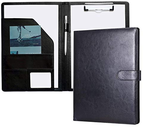 Folder A4 Clipboard Folder Conference for Legal Pad, Faux Leather Folder Work Writing Foldover Clipboard with Cover, Portfolio Organiser A4 Folio Clip Board (Black)