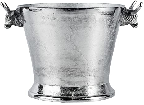 MichaelNoll Champagnerkühler Stierkopf, Weinkühler, Flaschenkühler, Sektkühler, Getränkekühler, Aluminium Silber - Kühler für Sekt, Wein und Champagner - XL 39 cm