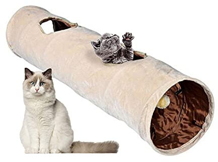 Primst Katzentunnel Katzenspielzeug Wildleder, faltbar, leicht zu waschen und zu trocknen Faltbar Spieltunnel Rascheltunnel für alle Katzen und kleine Tiere (Beige 47x10inch)