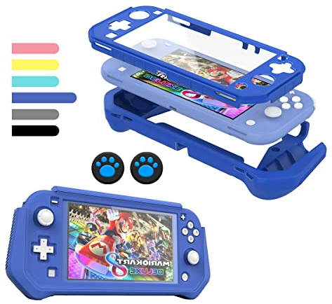 FIWWAT Switch Lite Coque de Protection pour Nintendo Switch Lite, Compatible avec Nintendo Switch Lite avec Protecteur d'écran PC intégré, Coque avec 2 Capuchons pour Les Pouces, Bleu