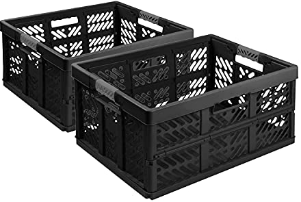 2X Stabile Profi Klappbox 45L - 54 x 37 x 28 cm - Einkaufskiste klappbar mit Soft-Griffe - Transportkiste stapelbar, Schwarz