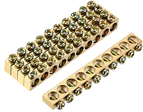 sourcing map Borne Terre Barre Vis Bloc Barrière Laiton 10 Positions 82,1mmx5,7mmx10mm pour Électrique Distribution 5 Pièces