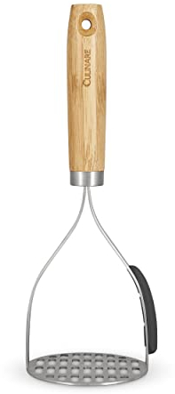 Culinare Naturals Potato Masher with Scraper, Sustainable Bamboo/Stainless Steel, 27cm x 10.5cm, Mashing Tool for Potato/Sweet Potato/Swede/Baby Food, Not Dishwasher Safe