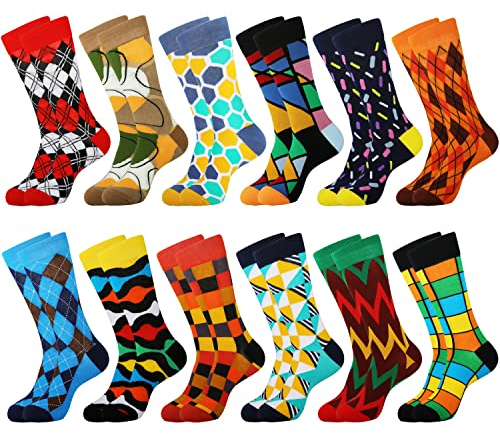 Jeasona 12 Paare Bunte Socken Herren 43-46 Lustige Socken Herren 43-46 Bunt Witzige Business Baumwolle Anzugsocken für Männer
