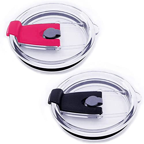 2 pcs Tumbler Replacement Lids,Spill-proof Splash Resistant Straw-friendly Cover for Yeti Rambler, Ozark Trail, Old Style Rtic,BPA Free & Straw Friendly (20 oz,black&Rose red)