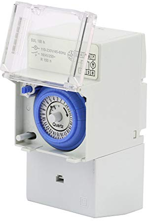 Lwuey Mechanische Zeitschaltuhr, 24 Stunden Analoge Timer 110-230 V 35mm DIN-Schiene Timer-Steckdose Tages-Zeitschaltuhr Manuelle Auto Integrierter Berührungsschutz Schutzabdeckung Programmierbar