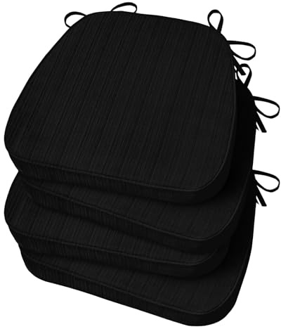Basic Beyond Chair Cushions for Dining Chairs 4 Pack, D-Shaped Kitchen Chair Cushions with Ties Set of 4, 2.5 Thick Seat Cushions for Dining Room/Kitchen Chairs, 17 x 16, Black