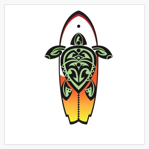 Tribal Turtle Tattoo Surfer Dude Orange and Yellow Window Water Bottle Bumper Sticker Decal 5