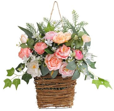 Dörrhängande Blomsterkorg, Dörrhängande Korg Välkomstskylt, Vårdörr Blomma Hängande Korg för Ytterdörrsdekoration
