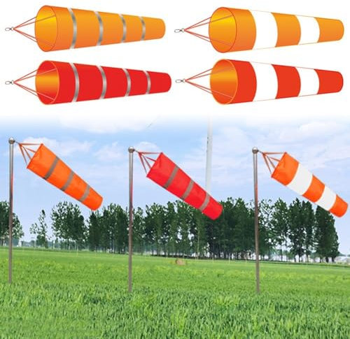 Manche à air 150 cm orange + barre lumineuse, manche à air RipStop Orange Airport avec ceinture réfléchissante, manche à air de jardin pour mesurer le vent (rouge + blanc)