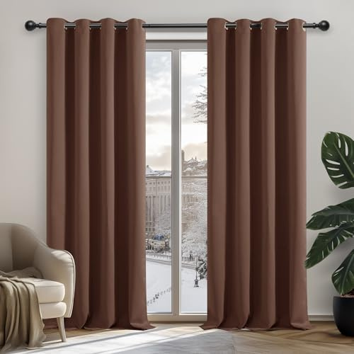 Deconovo Rideau Occultant Thermiques Anti Froid, Double Rideau Isolant Anti-Bruit, économie d'énergie, Idéal pour Chambre et Salon,140x180 CM (Largeur x Hauteur), Marron, 2 Pièces