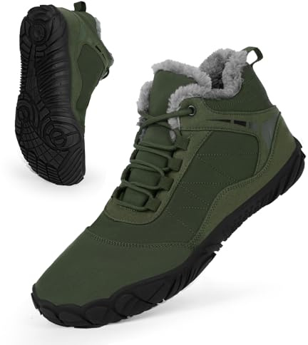 Barefoot Bottes de randonnée d'hiver pour homme et femme - Imperméables - Chaudes - Doublées en fourrure - Confortables - Antidérapantes - Unisexe, Xh03 Vert foncé, 39.5 EU