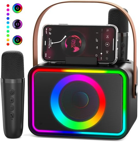 Máquina de Karaoke con 2 micrófonos para Adultos y niños, Altavoz de Karaoke Bluetooth portátil para Adultos y niños, Sistema PA de Fiesta con Luces de Discoteca para reuniones, Regalos para la