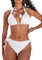 CMTOP Bikini Damen Set Neckholder Triangel Bikini Badeanzüge String Bikini Verstellbare Schnürung Hohe Taille Kordelzug Bikinihose Sexy Swimsuit Zweiteiliger Badeanzug mit Perlen(Weiß, M)