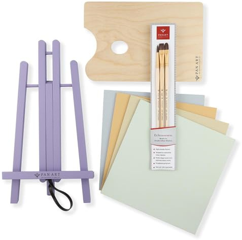 Pan Art Hobby målning set – komplett set med konstnärspensel, naturlig, blå och lila – 4 stycken