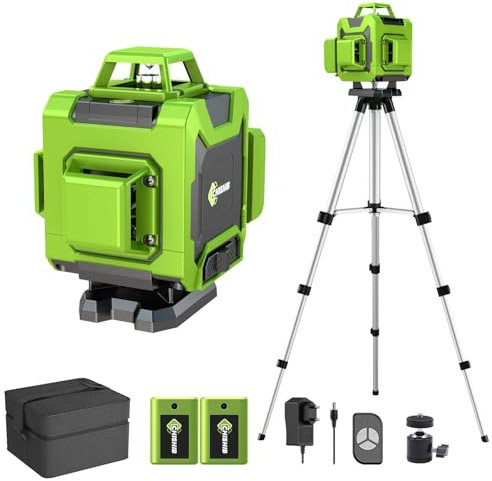 Niveau laser autonivelant 360° avec trépied, niveau laser 4D, 4 lignes laser 360° pour projets de construction et de rénovation, niveau laser avec trépied