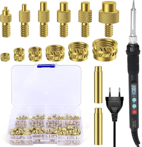 139 Stück Gewindeeinsätze Lötspitzen Set,80W LED Temperatur Einstellbar Lötkolben mit 130PCS Gewindeeinsätze M2/M3/M4/M5/M6/M8,8PCS Lötspitzen für Gewindeeinsatz