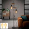 ZMH Stehlampe Wohnzimmer Vintage Holz: Stehleuchte 2 flammig Retro Standleuchte Schwarz mit 2 × 4W E27 2200K Leuchtmittel im Industrial Design Standlampe aus Metall inkl. Schalter - Höhe: 151cm
