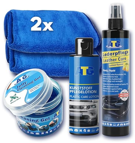 ATG® Kit Pulizia Interni Auto con Profumo agrumato – Cura Pratica per plastica e Pelle – Include 2 Panni in Microfibra per Lasciare l’abitacolo Come Nuovo