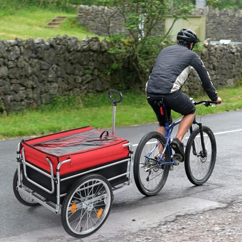 Foldable Bicycle Cart Bike Wagon Trailer,Bike Cargo Trailer w/Universal Bike Hitch & Quick Release Wheel, Folding Bike Luggage Carrier w/Waterproof Cover, Large Loading Bike Storage Cart with Handle