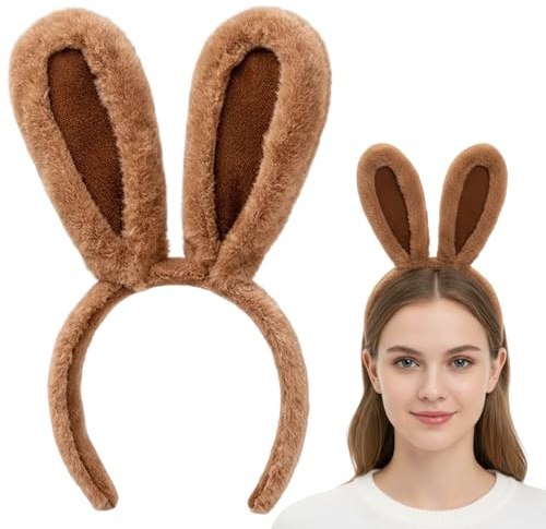 YEWCEP Costume de lapin pour enfant - Oreilles de lapin - Bandeau en peluche - Accessoire oreilles de lapin - Costume pour enfants filles et femmes (motif épais marron)