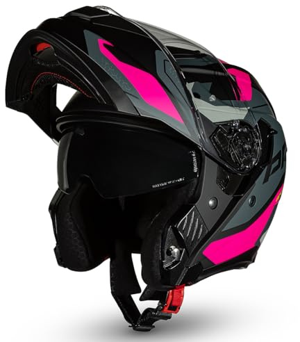 CRUIZER Casco moto modulare Omologato PRO Nero Fuxia Opaco doppia visiera (M)