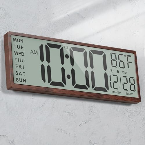 Maxstar Orologio da parete digitale 14,5'', display LCD grande, numeri giganti, batteria, ora legale auto, temperatura/data. Ideale per soggiorno, camera, cucina, ufficio, facile lettura anziani.