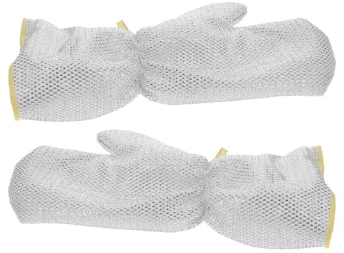 EXHUMKY 2pcs Waterproof Wire Dishwashing Gloves with Oil and Heat Resistance, Thickened Extended Kitchen Scrubbing Mitts for Household Cleaning and Pet Care