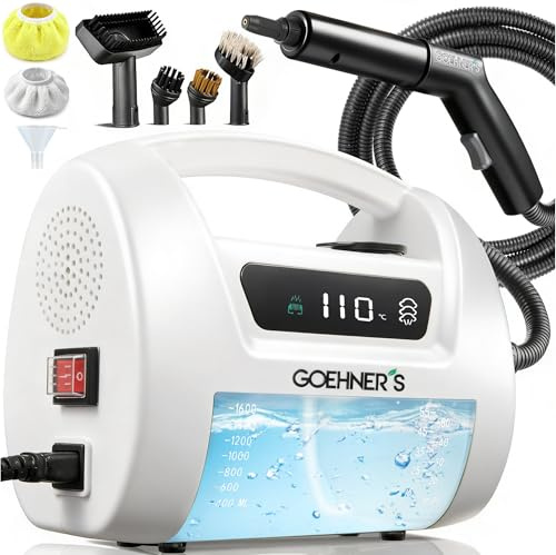 Steam Cleaner Handheld, 110℃/3.5Bar High Pressure Hand Held Steam Cleaner for Car, Fast Heat in 20s Portable Steamer for Cleaning Car Detailing Grout Tile Kitchen Bathroom (Pure White)