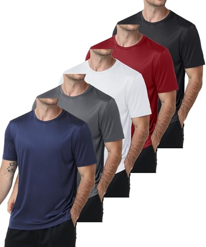 ZITY Rashguard - Juego de 5 camisetas de manga corta para hombre, protección UPF 50+, para deportes acuáticos, secado rápido, transpirables, para correr, camiseta funcional