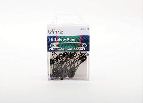 18pces x Black safety pins 28mm - 50mm
