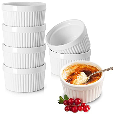 YBCPACK 250ml Ramekins Set of 6 - Porcelain Souffle Dish for Small Cakes, Creme Brulee,Pudding and Ice Cream，Also Great as Serving Dish for Sauces and Side Dishes