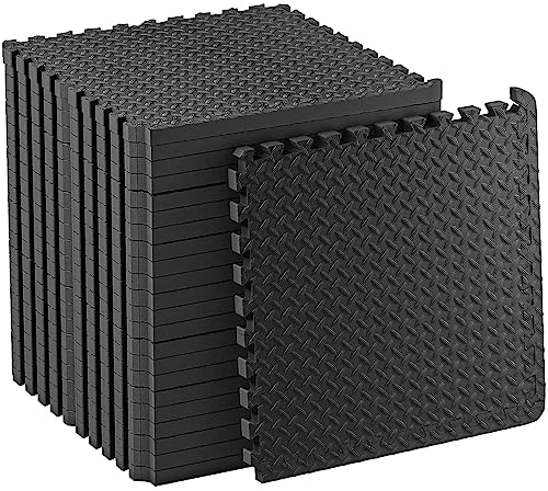 Ineinandergreifende weiche Schaumstoff-Bodenmatte, Übungsmatten, EVA-Puzzle-Gummi-Fliesen, rutschfestes Gummikissen für Heimtraining, Yoga-Matte, Garage, Werkstatt, 60 x 60 cm, Schwarz, 24 Stück