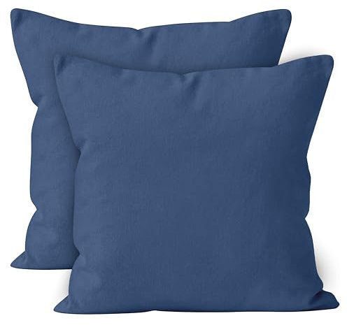 Encasa XO Baumwoll-Kissenbezüge, 2er-Set I 16x16 in (40x40 cm) - Kobaltblau I kein Einsatz I einfach Kissenbezüge I Maschinenwaschbar | Nur Innen benutzen