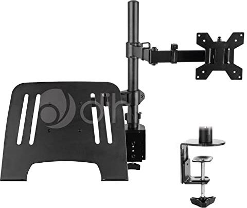 Dihl Monitor Arm with Laptop Tray, Desk Mount Clamp Stand with Notebook Tray, 13 to 27 Fully Adjustable VESA Mount for 8KG Monitor Screen and up to 4KG Notebook