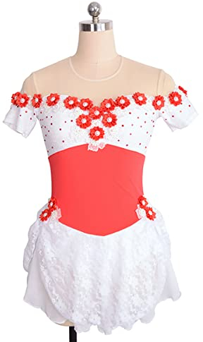 YDHTIZ Einfache Großzügige Eiskunstlauf Kleid Frauen Kid Mädchen Kurzarm Weiß Damen Schlittschuh Tanz Kostüm Wettbewerb Training Athletic Weibliche