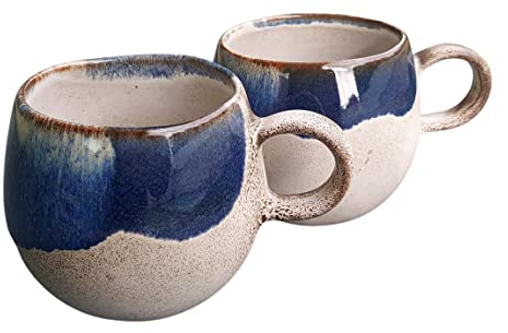 PintoCer - 2 x Becher mit Henkel, Steingut, ideal für Kaffee, Milch, Tee und Schokolade, spülmaschinenfest und mikrowellengeeignet