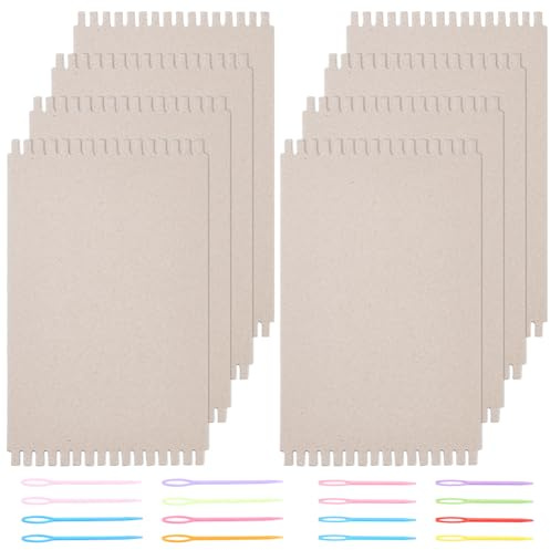 FINGERINSPIRE 8PCS Cardboard Weaving Looms & 16PCS Safety Plastic Sewing Needles, Wide Card Loom Weaving Boards Loom Tools for Beginners Knitting Crochet Tapestry Handmade Arts Crafts，25x15cm