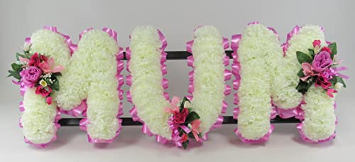 Letter Name Tribute for Funeral or Grave | Customisable Artificial Silk Flower Memorial Tribute | Any 3 Letters MUM DAD NAN GRANNY GRANDAD SON SISTER BROTHER
