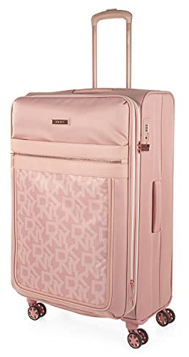 DKNY - Maletas Grandes - Maleta Grande Blanda de Tela Trolley Maletas de Viaje Blandas y de Tela Resistentes. Maletas de Viaje Candado de Combinacion TSA, Vintage Rose Logo Print