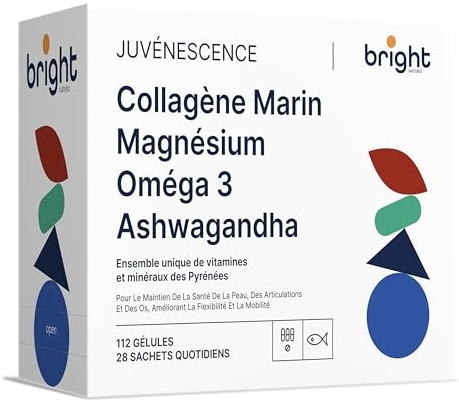 Collagène marin avec acide hyaluronique, Ashwagandha, magnésium, Omega 3 TG - SmartAbsorb™ | pour la santé de la peau, la mobilité articulaire & le sommeil | 28 sachets quotidiens