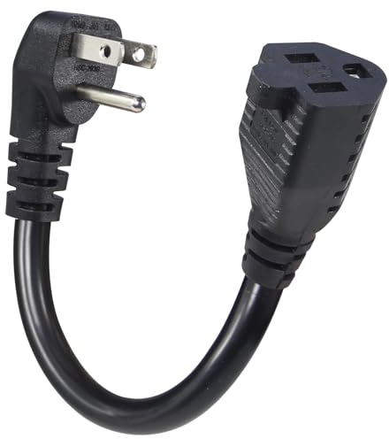 KUNCAN Short Power Extension Cord - Low Profile Wall Head 6 Inch 14AWG/3C SJTW Heavy Duty Extension Cable for Indoor/Outdoor, 90-Degree Flat Plug 15A/125V 1875W NEMA 5-15P to NEMA 5-15R, Black 1-Pack